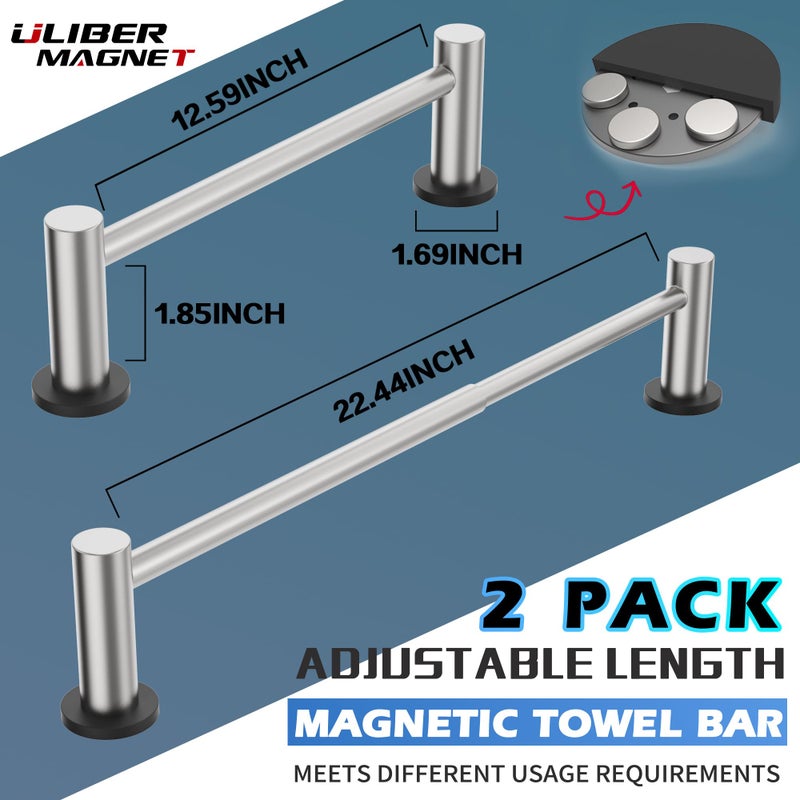 ULIBERMAGNET Magnetic Towel Holder  Magnetic Towel Rail Silver with Adjustable Length  Brushed Nickel Non-Slip Stainless Steel Towel Rail for Refrigerator  Oven  Dishwasher  Laundry (2 Pack) - Image 2